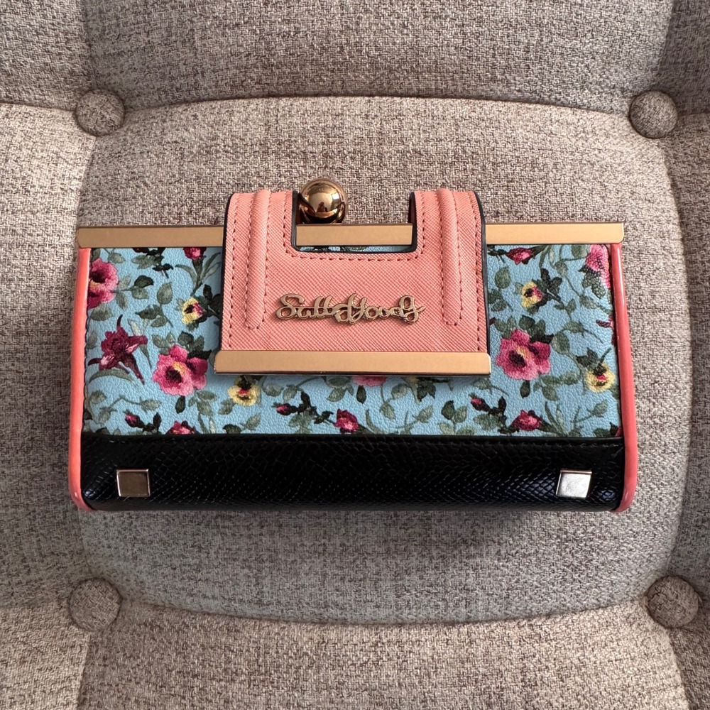 Floral Frame Wallet Pink Blue Rose Print Kiss Lock Coin Purse Cottagecore *Flaw - Picture 2 of 10